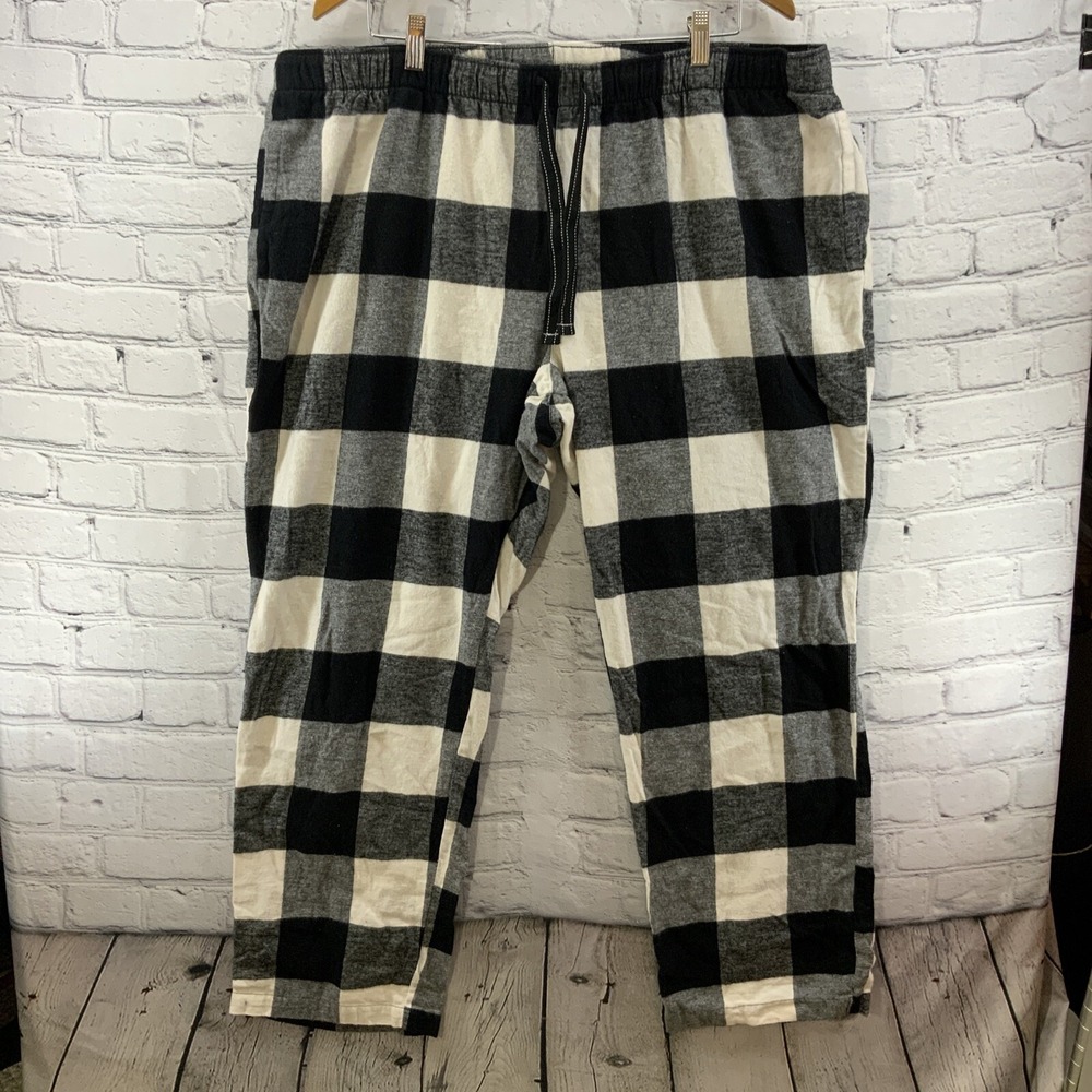 Old Navy Pajama Pants‎ Mens Sz XXL Black White Plaid Flannel
